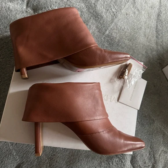 Jonathan Simkhai Karine Booties Foldover Cinnamon Brown Ankle Leather, Size 38EU - Picture 1 of 10